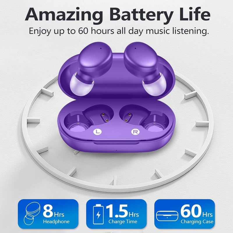 MOZOTER S8 Mini Wireless Earbuds Bluetooth 5.3 in Ear Light-Weight Headphones,60Hrs Playtime Ear Buds with Charging Case,Bluetooth Headsets,Premium Sound with Deep Bass for Sport-Purple - Image 3
